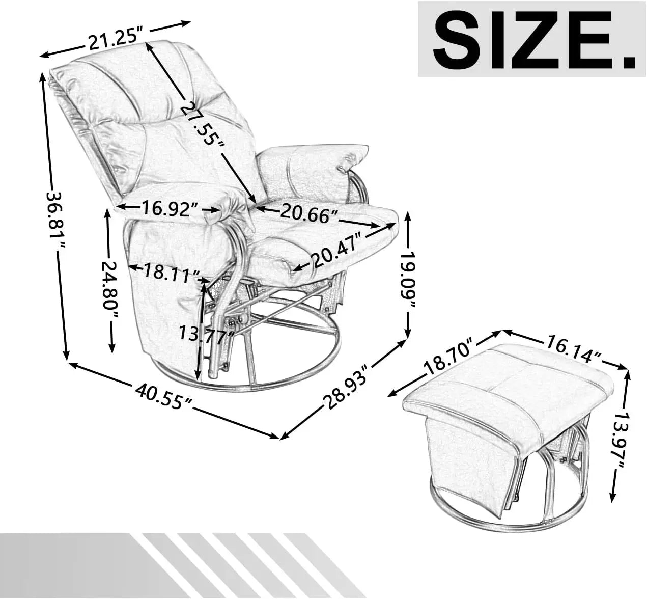 Glider Chairs Rocking Chair with Ottoman 360° Swivel Chair PU Leather Upholstered Armchair Lounge Chair Sliding Chairs Set/Black