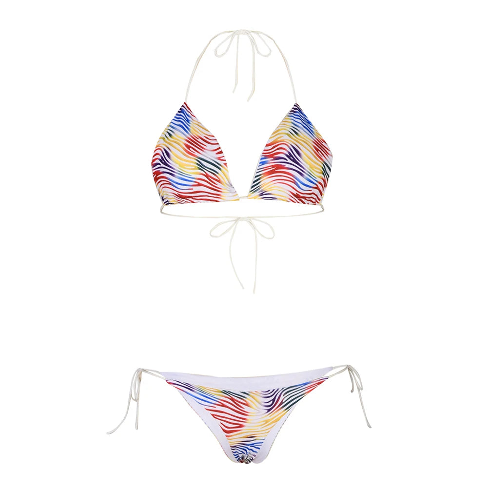 2 Pcs/Set Bikini Set Sexy Bikinis Bathing Suit/ Solid Color/ Halter Neck Strap/ Thong Women Swimsuit Set for Beach Swimwear