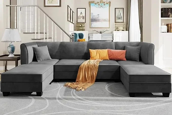 Large 6-Seat Velvet U-Shaped Sectional Sofa with Reversible Chaise, 116" for Living Room