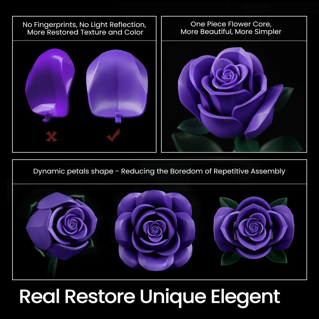 Purple Roses Bouquet Block Flowers/ Artificial Botanical Plant Home Decor/ Christmas/ Valentine's Day Gift/ Room Decoration