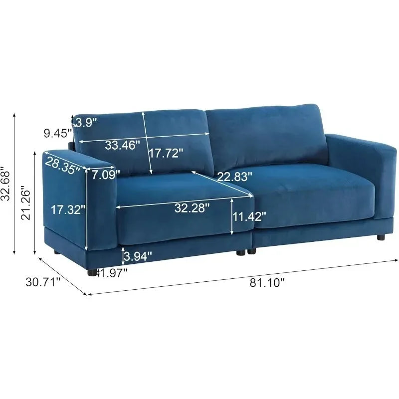 Modern 81" Square Arm Velvet 2-Seater Sofa with Wood Frame - Comfortable Loveseat