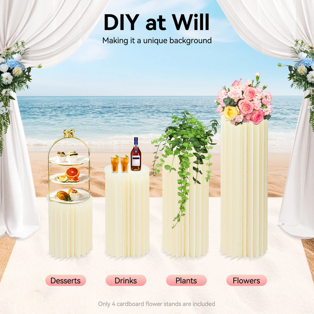 4 Pieces Wedding Flowers Stand Foldable Cardboard Cylinder Centerpiece Display Vase 40/60/80/100cm for Wedding Party/ Garden Decoration