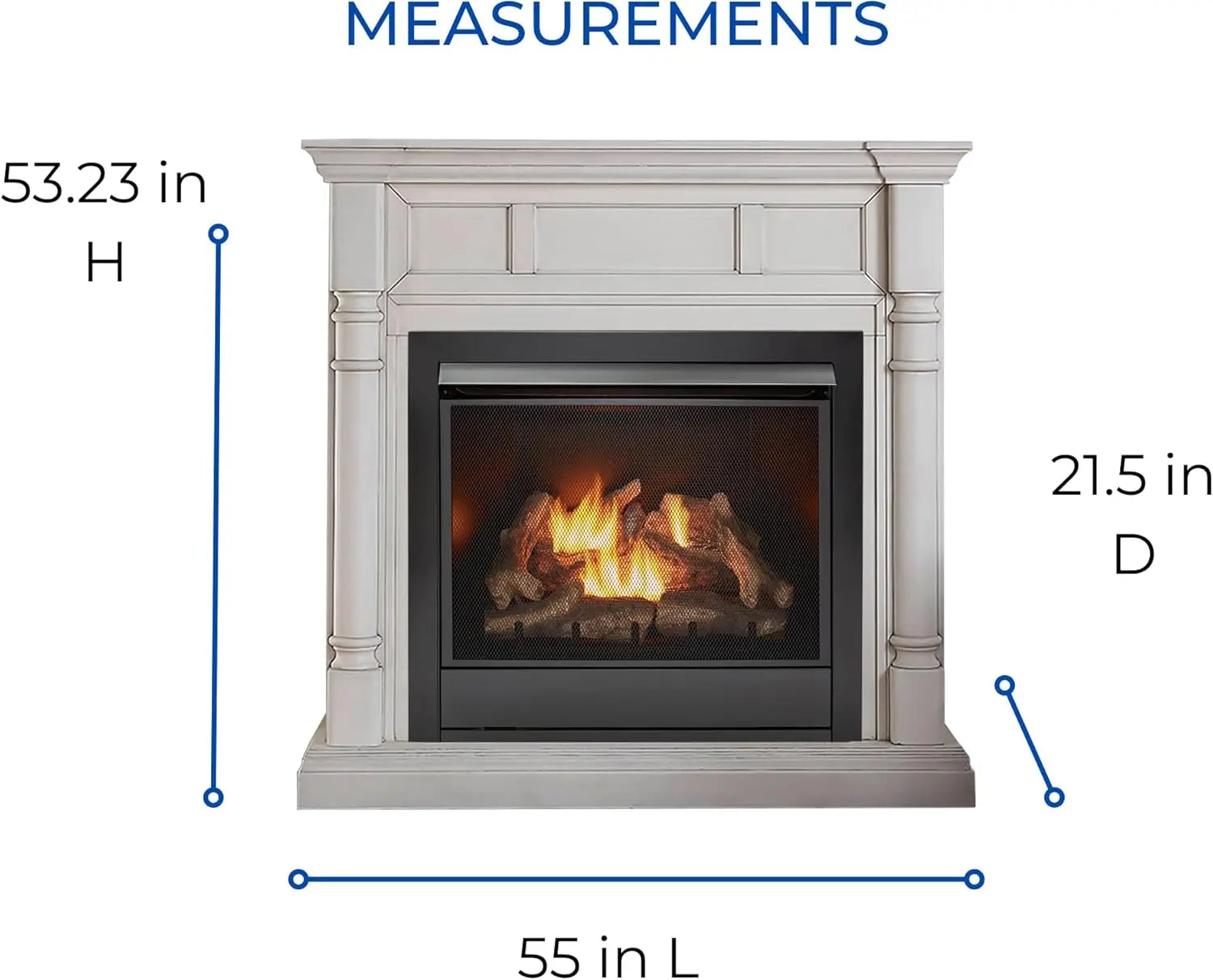 Dual Fuel Ventless Gas Fireplace System with Mantle, Remote Control, 9 Fire Logs, Use with Natural Gas or Liquid Propane
