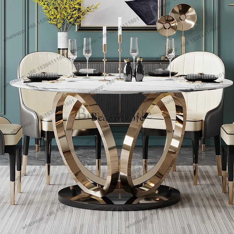 Luxury Sintered Stone Dining Table / Round Marble Top/ Kitchen Table and Chair Set