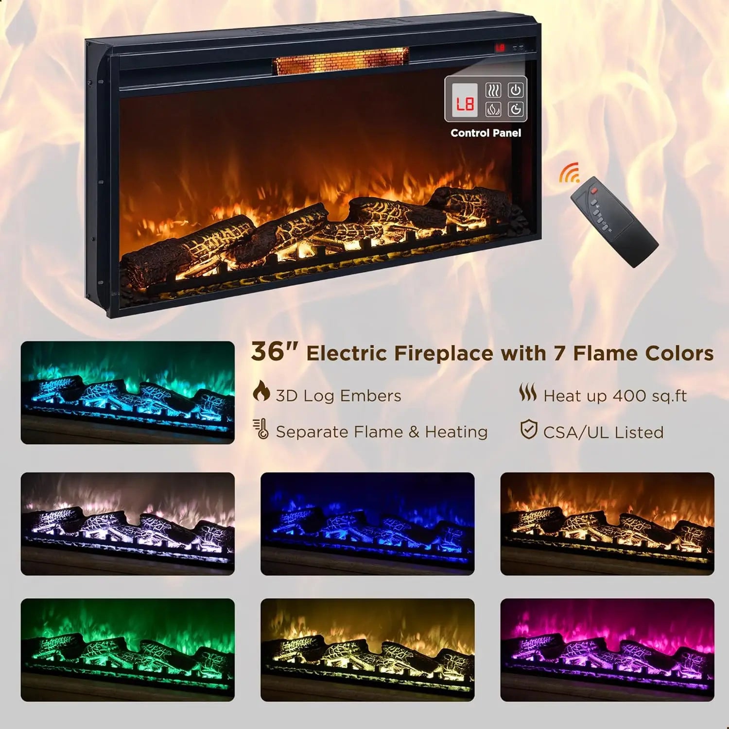 75” Fireplace TV Stand for 85" TV, Farmhouse Highboy Entertainment Center with 36” Electric Fireplace