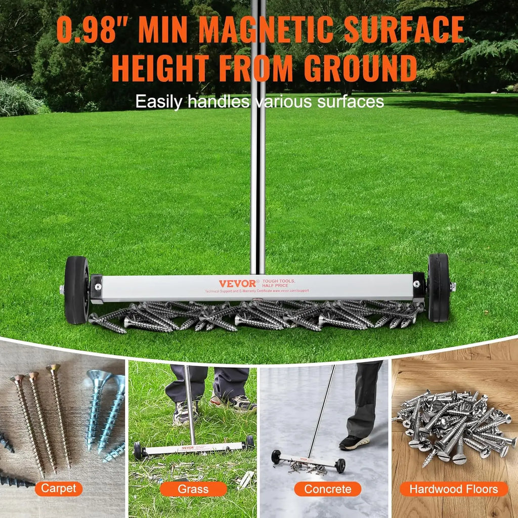 Magnetic Pick Up Sweeper 17-inch Heavy Duty Magnet Pickup Lawn Sweeper Roofing Tools, 10 Lbs Yard Magnet with Telescoping