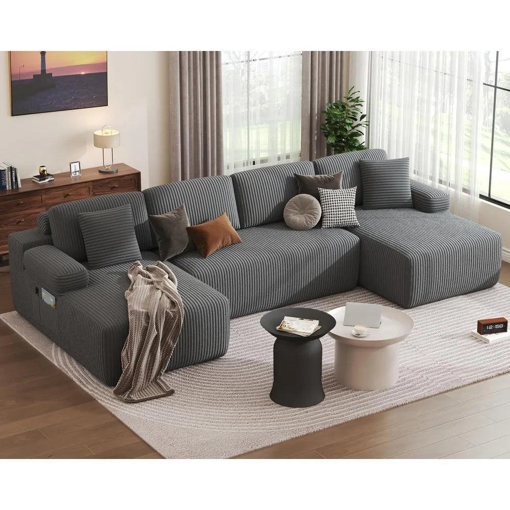 126.2'' Modular Sectional Sofa, Convertible U- Shaped Cloud Couch with Memory Foam, Corduroy Boneless Sectional Couches