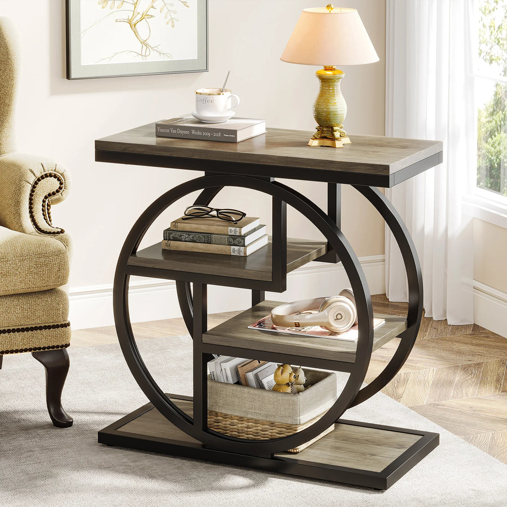End Table for Living Room and Bedroom, 4-Tier Narrow Side Table with Storage Shelves
