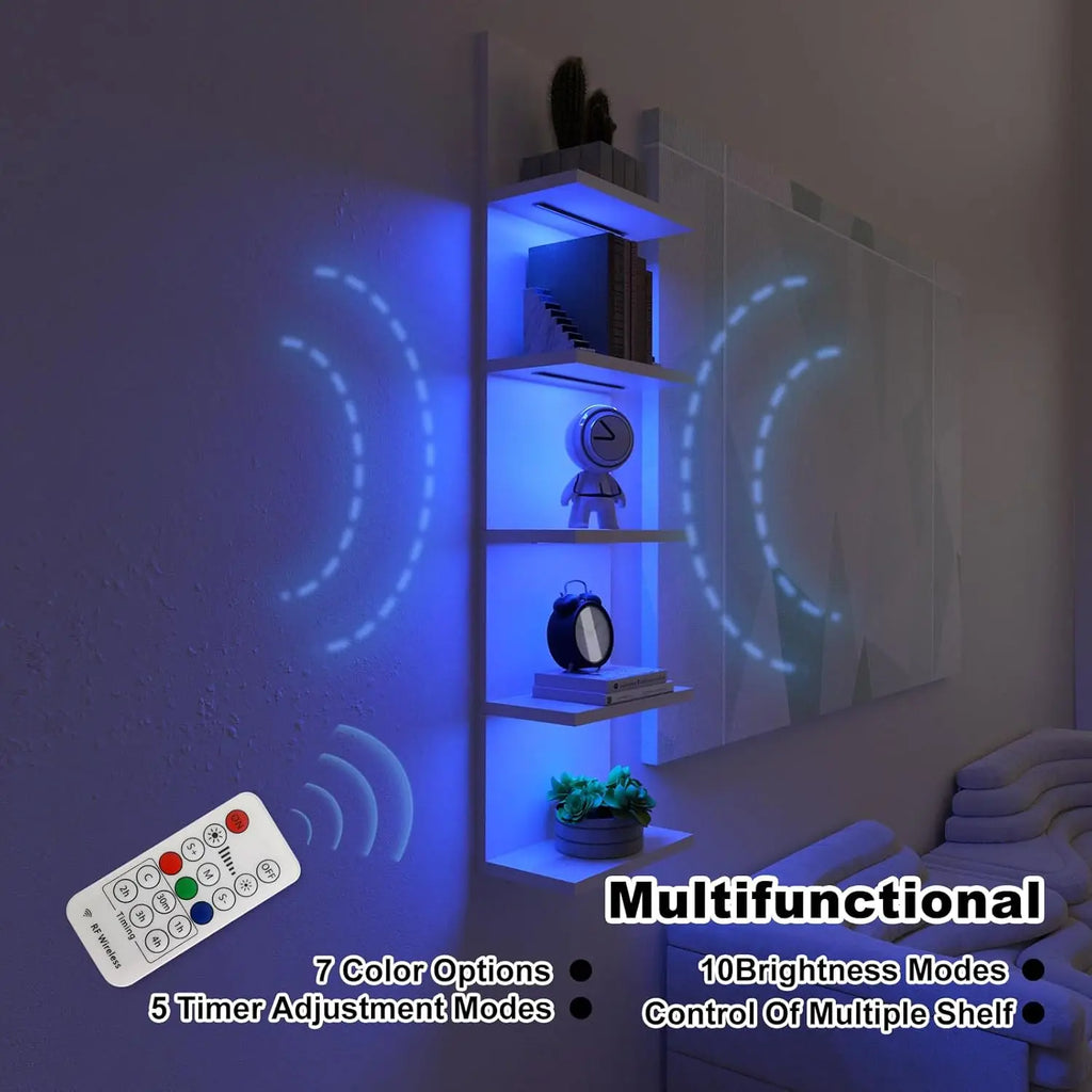 5-Tier Wall Shelf Unit with RGB Light, Floating Shelf for Wall Storage, Wall Mounted Vertical Display Shelf for Any Room