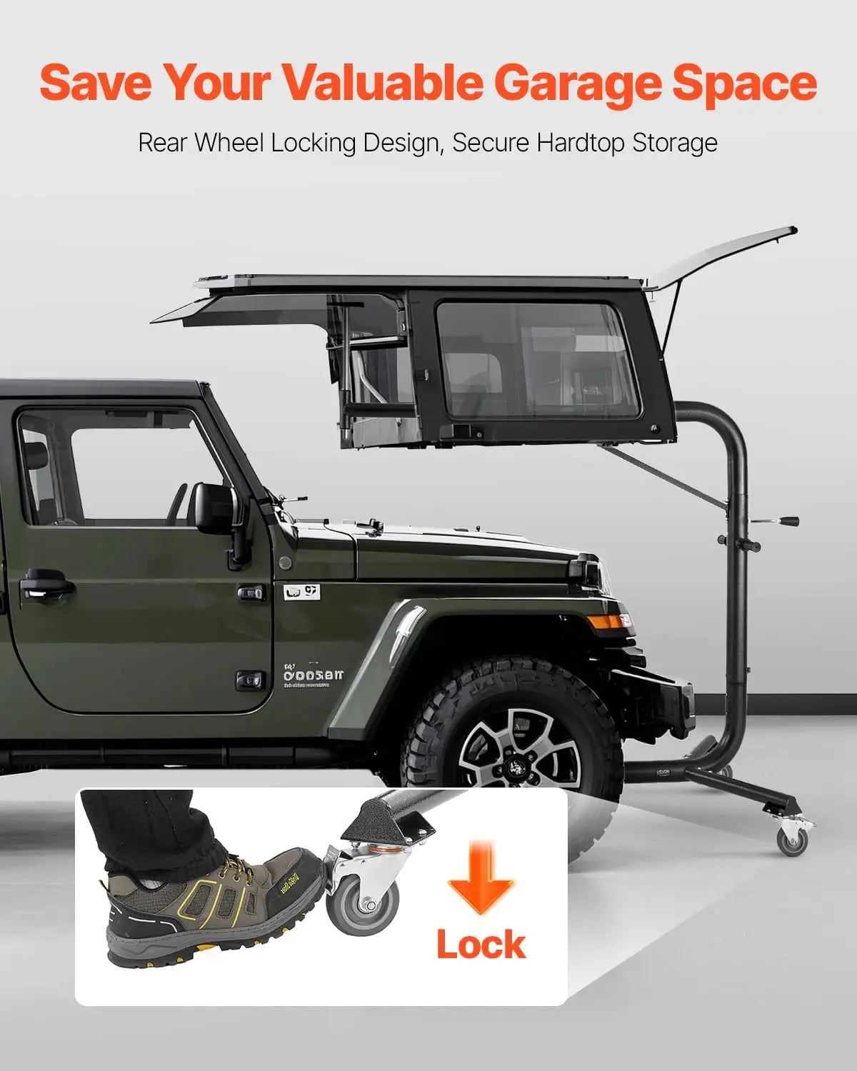 Jeep Hardtop Removal Lift System for 200 lbs, Easy Single-Person Operation, Compatible with Jeep Wrangler