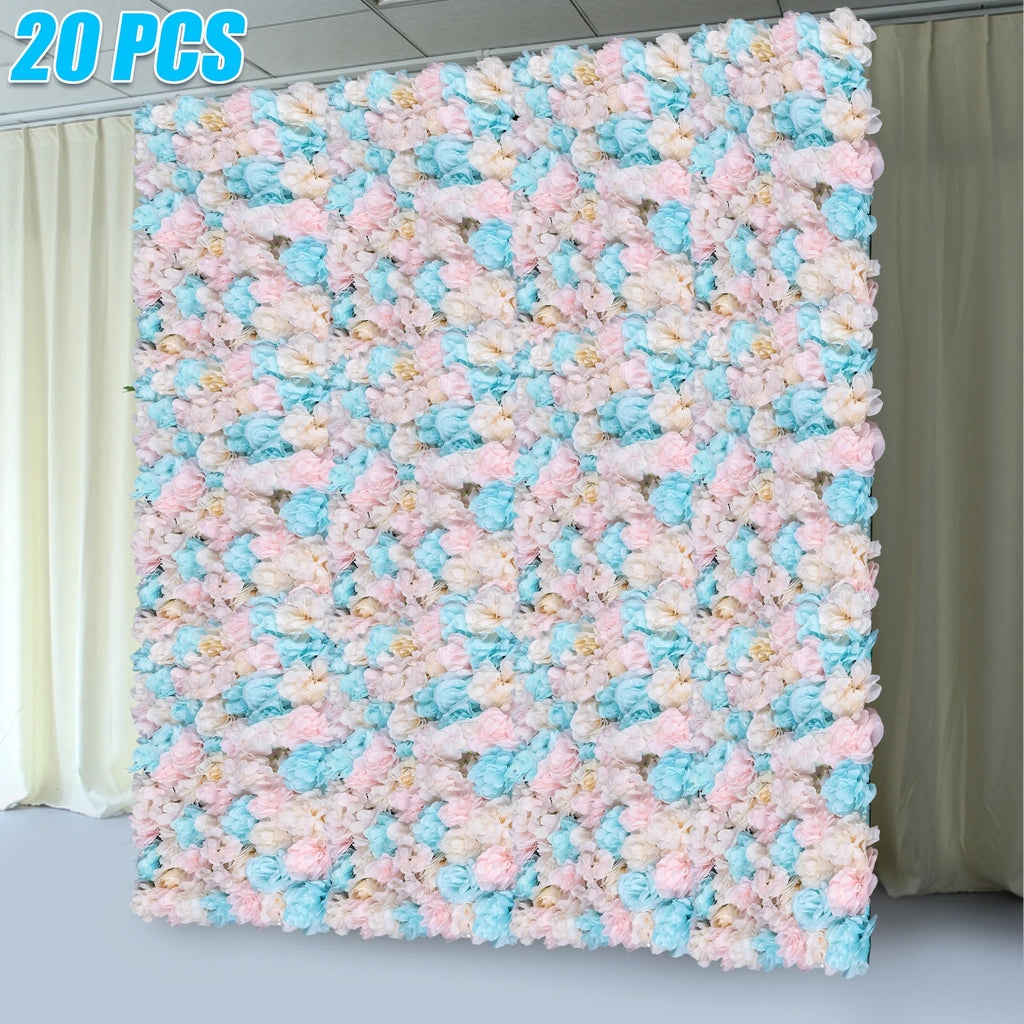 12Pcs Artificial Flower Wall Panels 60x40cm, 3D Realistic Silk Rose Hydrangea Dahlia Greenery Fence Decor for Balcony /Garden/ Indoor Outdoor, DIY Privacy Screen, No Watering Needed, Housewarming Gift