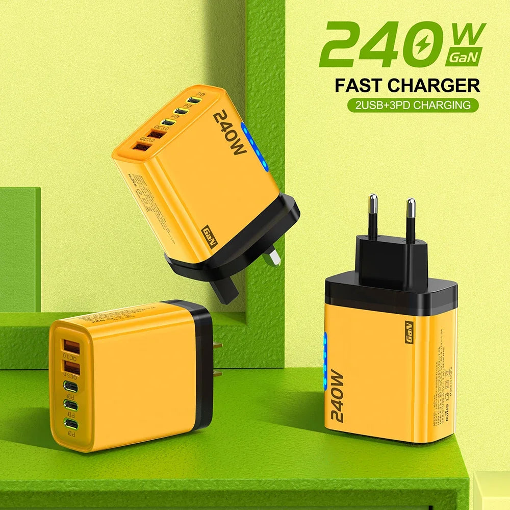 5 Ports/ USB/ C/ PD Charger/ Quick Charge 3.0 Type C/ USB Phone Chargers/ Fast Charging Adapter For iPhone 16 15/ Samsung