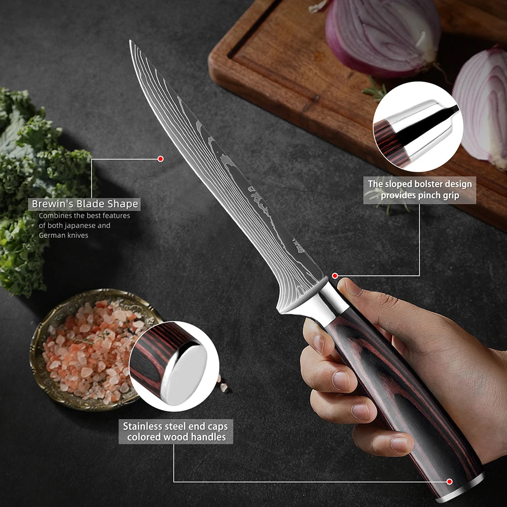 Kitchen Knife 6PCS Set Stainless Steel,Includes Chef's Knife, Bread, Boning Knife,Fruit Knife, with Stainless Steel Knife Holder