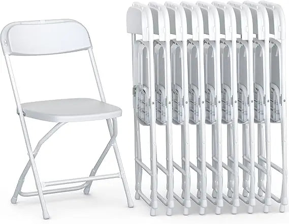 10 PACK White Foldable Plastic Chair, Folding & Stackable350 LBS Capacity, Steel, Frame Seats for Indoor Outdoor