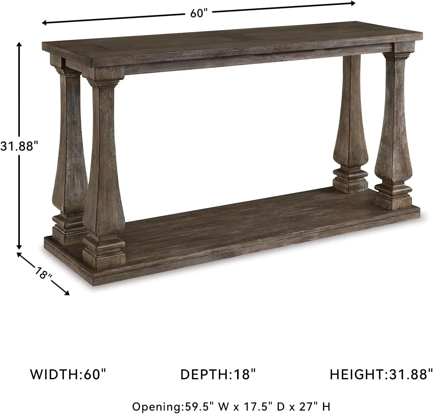 Vintage Sofa Console Table, Weathered Gray