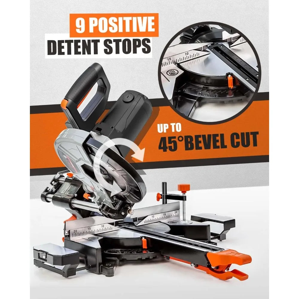 Sliding Compound Miter Saw with 3 Blades, 15A 10", Double Speed (4500 RPM & 3200 RPM), Bevel Cut (0°-45°) with Laser, Extension