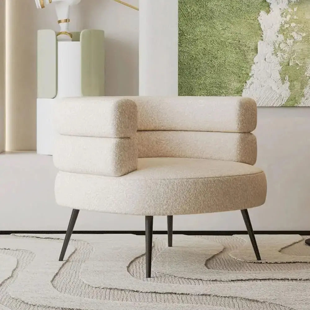 Mid Century Sherpa Boucle Accent Chair, Round Upholstered Barrel Arm Chair for Small Spaces, Fluffy Side Corner Sofa for Living