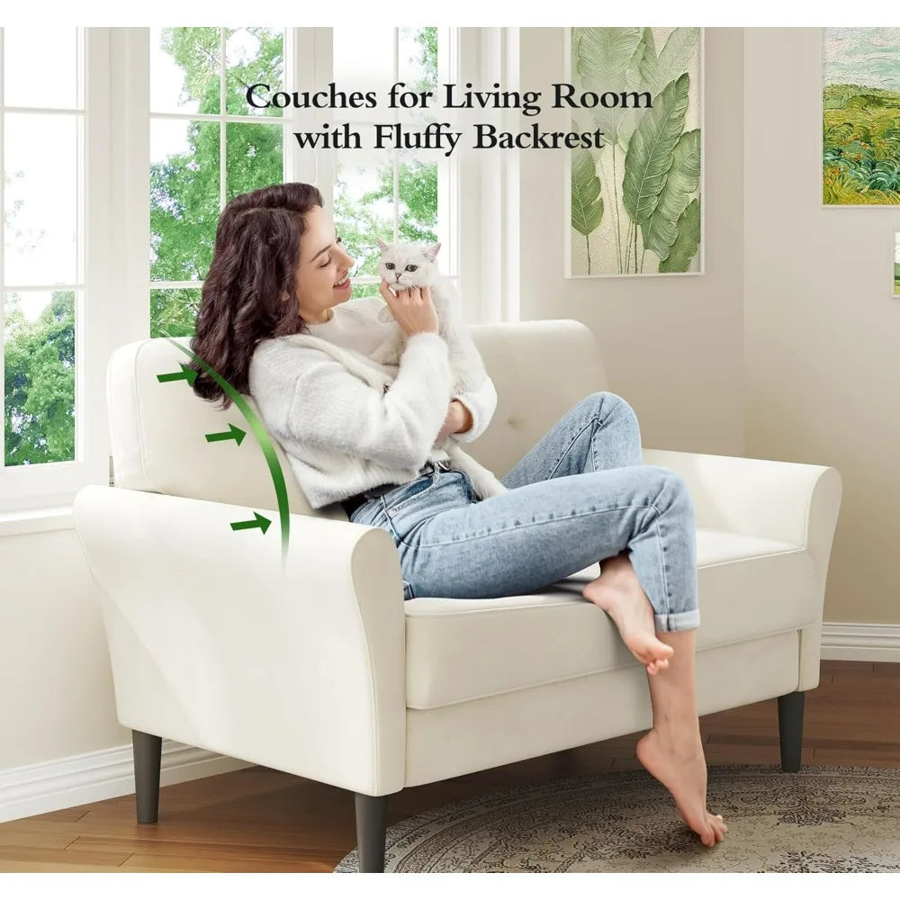 Compact Velvet Loveseat Sofa, 48 Depth, Cozy Seating for Bedrooms/Living Rooms