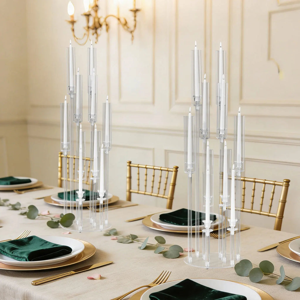 6PCS Clear Acrylic 10-Arm Candelabra Table Candle Stand, Wedding Baby Shower Party/ Table Centerpieces /Decor Candle Holders