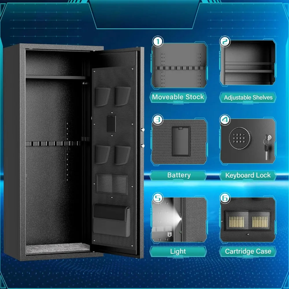 10-12 Rifle Gun Safe with Keyboard, Quick Access Large Gun Safes for Rifles, Locking Gun Cabinet Rifle Safe