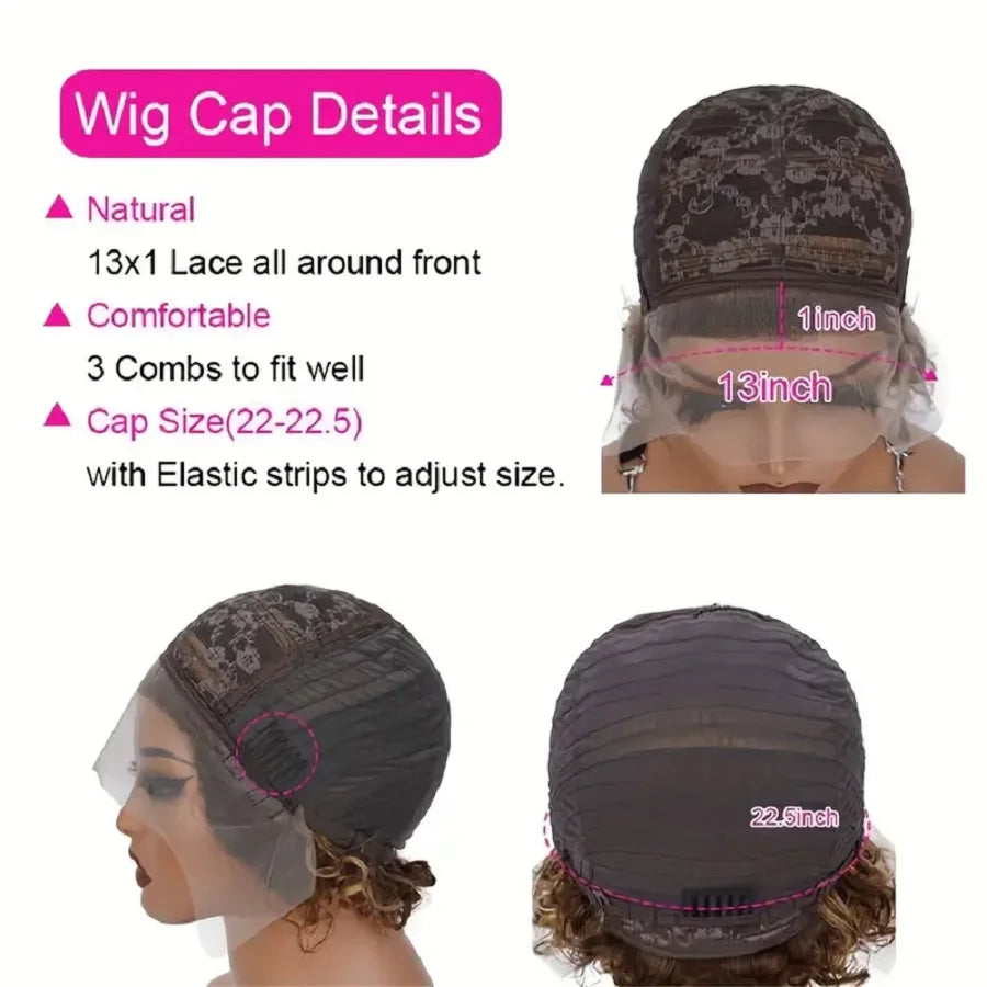 P4/27 Short Pixie Cut Curly Styled Bob Wig Hightlight Lace Front Wig Deep Wave Short P4/27 13x1 100% Human Hair Daily Wig 6inch