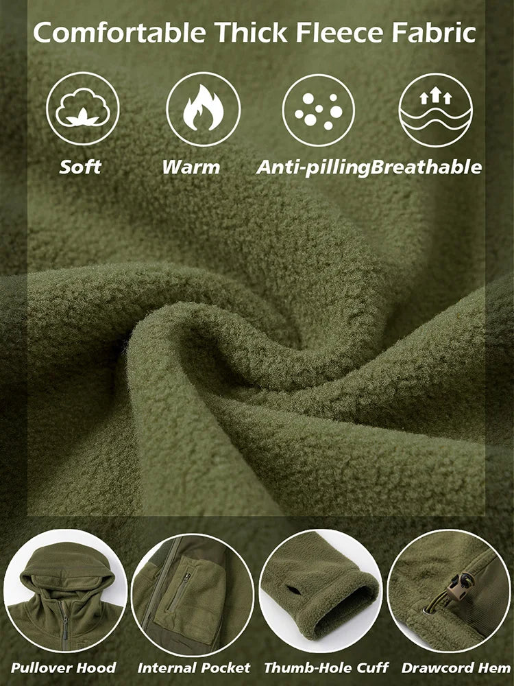 Men's Tactical Fleece Jacket Winter- Warm, Full Zip Military Hoodies/ Multi-Pockets Hiking, Hunting, Outdoor Coats