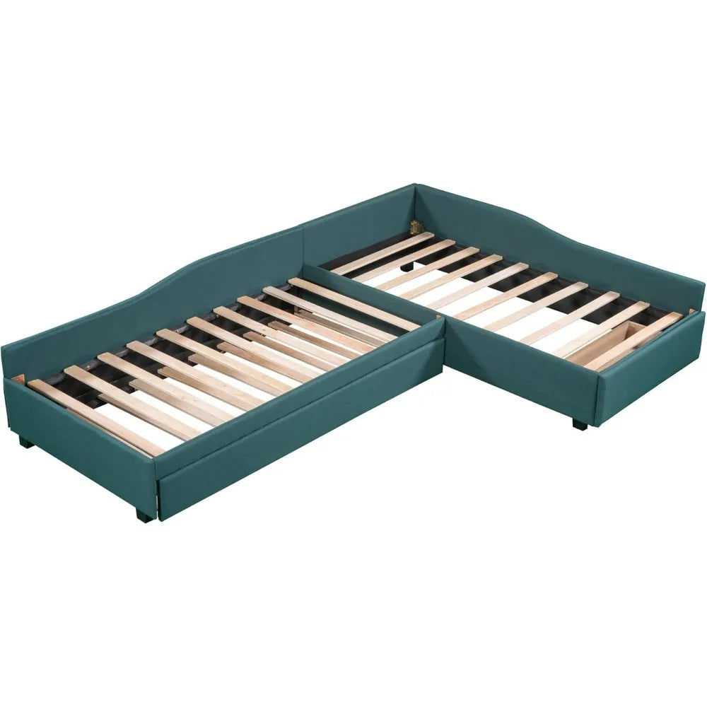 Green Twin Daybed with Upholstered Trundle and Storage for Teens