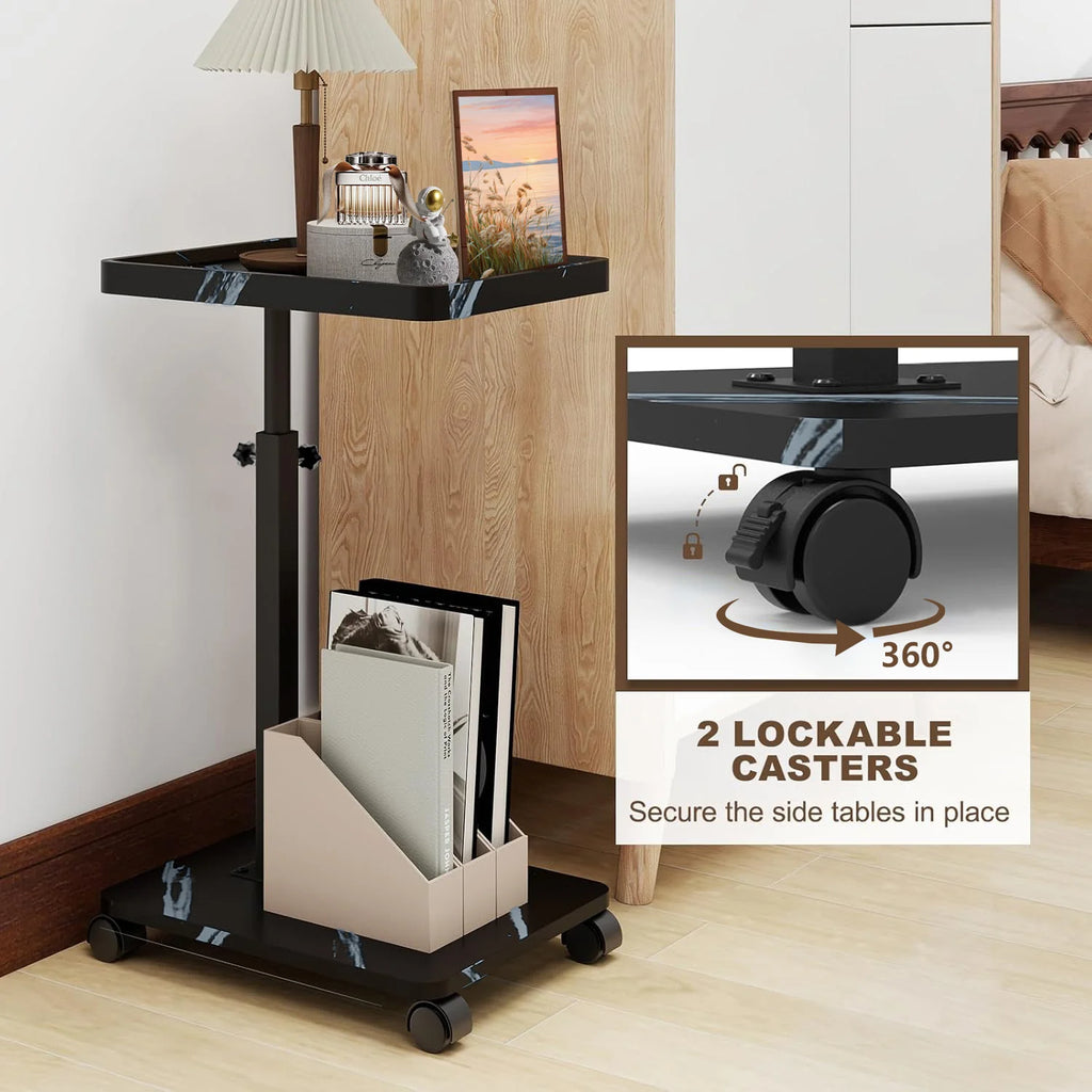 15.74x11.81 Inch Coffee Table C-Shaped Simple Mobile Rolling Storage Desk Home Bedside Corner Sofa Cabinet Family Side Tables