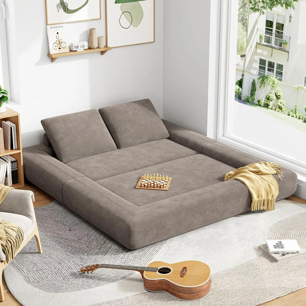 Convertible Sleeper Sofa Bed Floor Sofa 3-in-1 No Assembly, Foldable Mattress with Corduroy Upholstery Green, Dark Grey