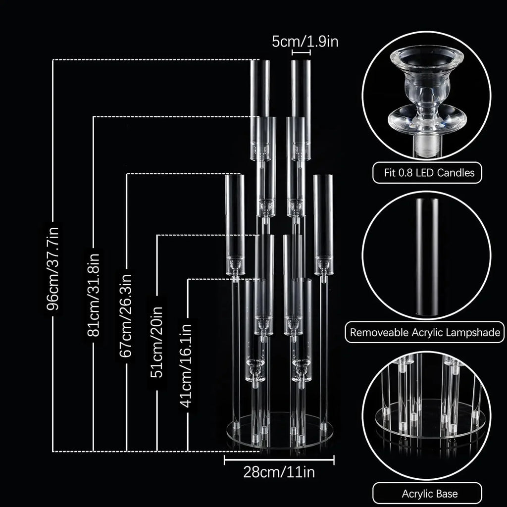 10Pcs Acrylic Candelabra 10 Arm Clear Candle Holder Wedding Table Centerpiece/ Home Decoration