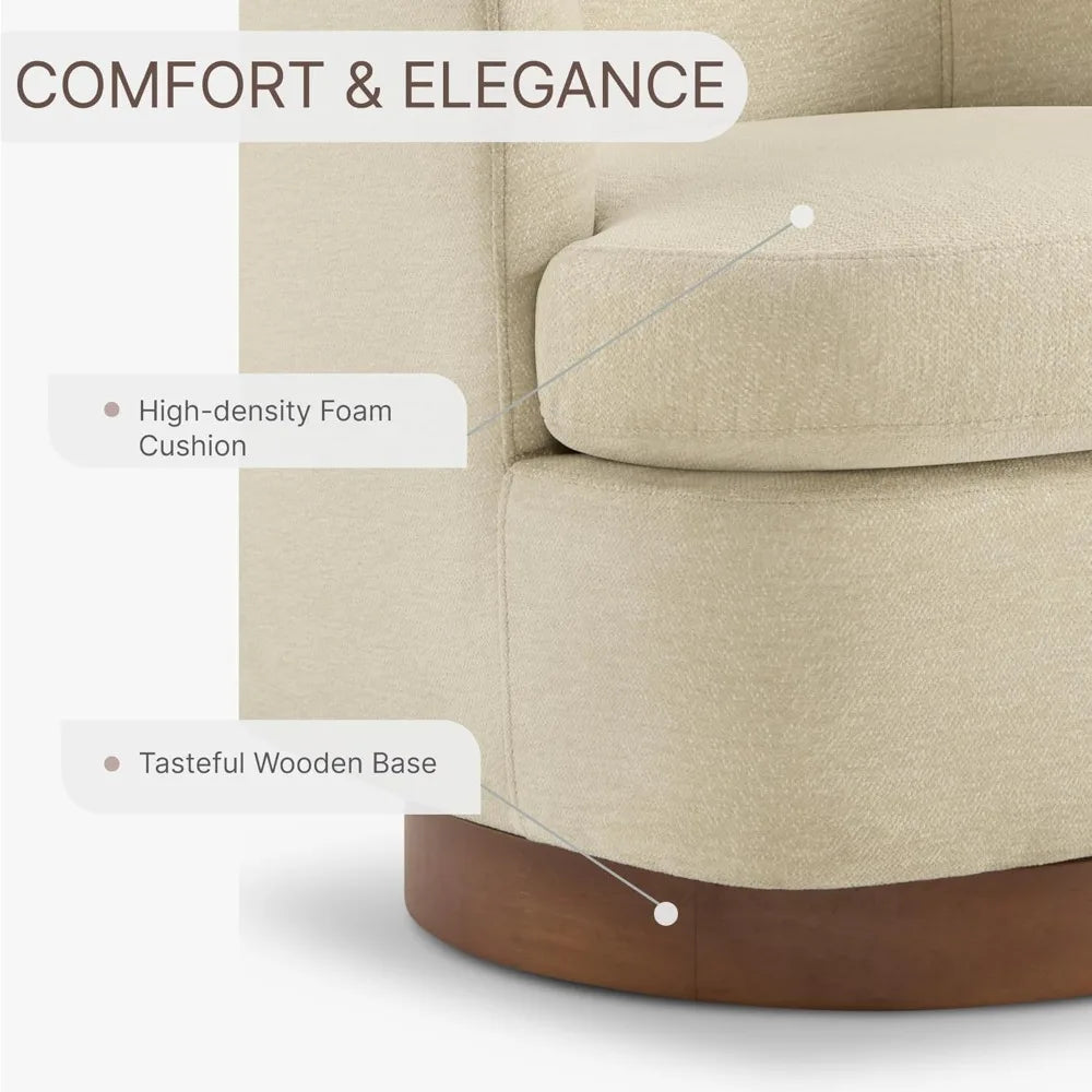 Swivel Accent Chair, Barrel Armchair with Upholstered Performance Fabric and Wood Base for Bedroom Waiting Living Room, 2 PCS