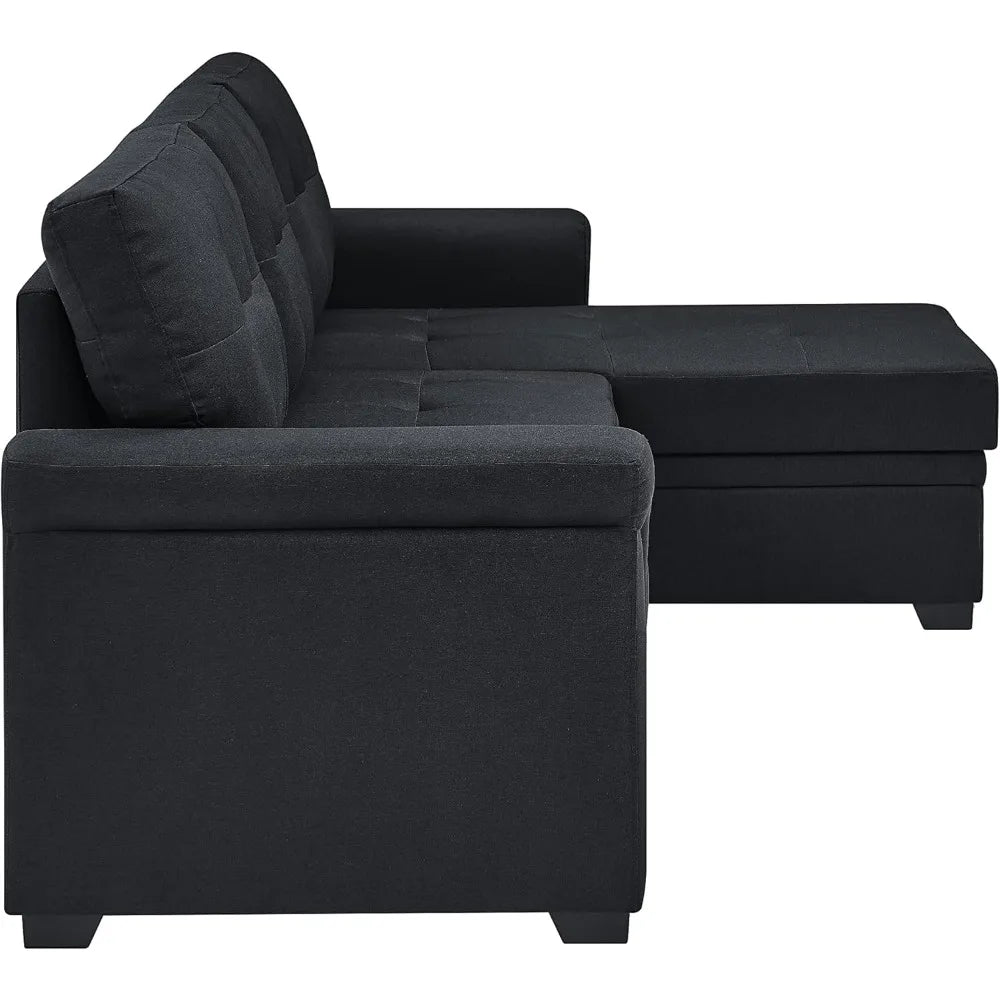 Modern 86" L-Shaped Sectional Sofa with Reversible Chaise, Storage, and Pull-Out Sleeper Bed for Living Rooms and Apartments