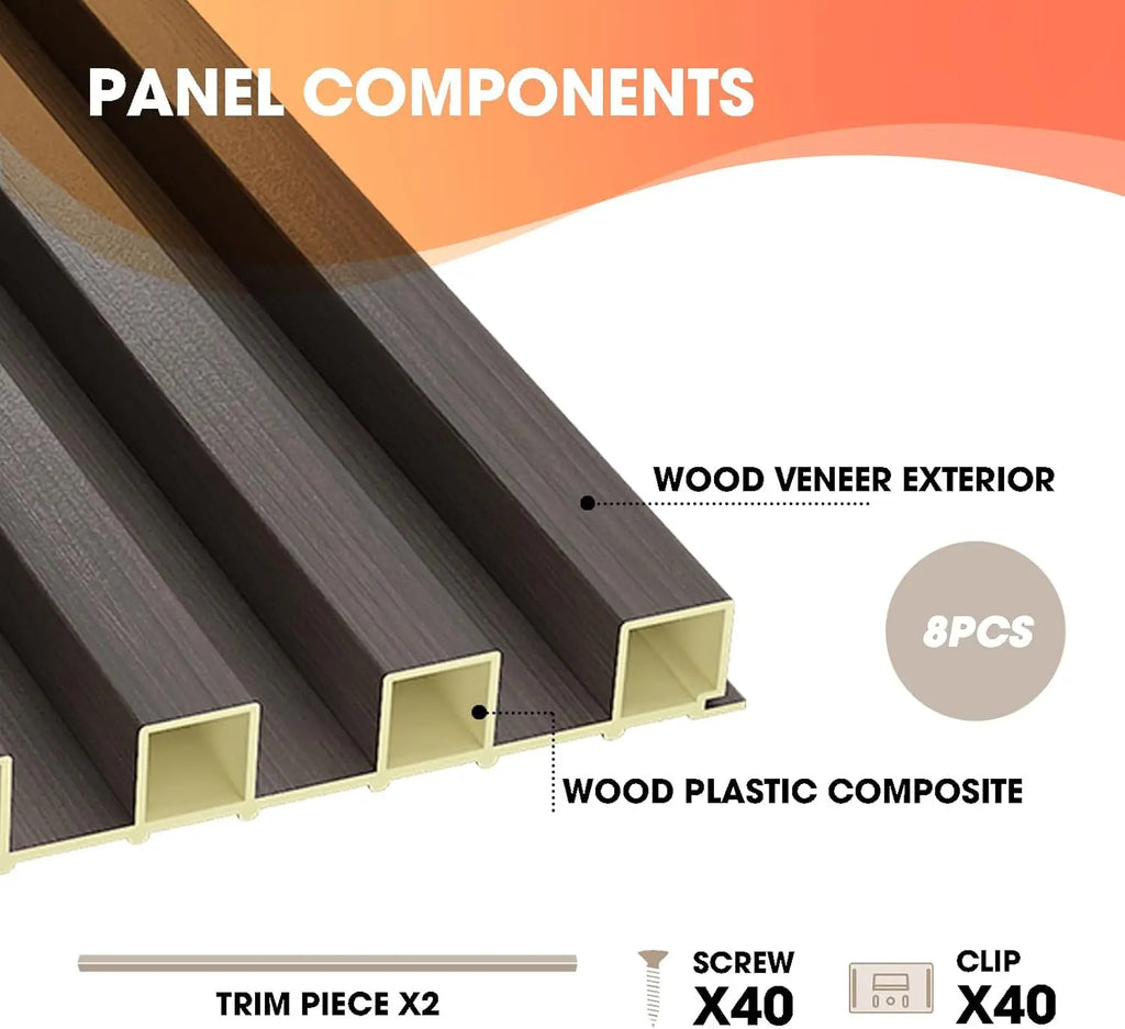 NEW WPC Acoustic Slat Wall Paneling, 8-Pack 96 x 6 Inches 3D Wall Panels ,Living Room,TV Background,Study Room