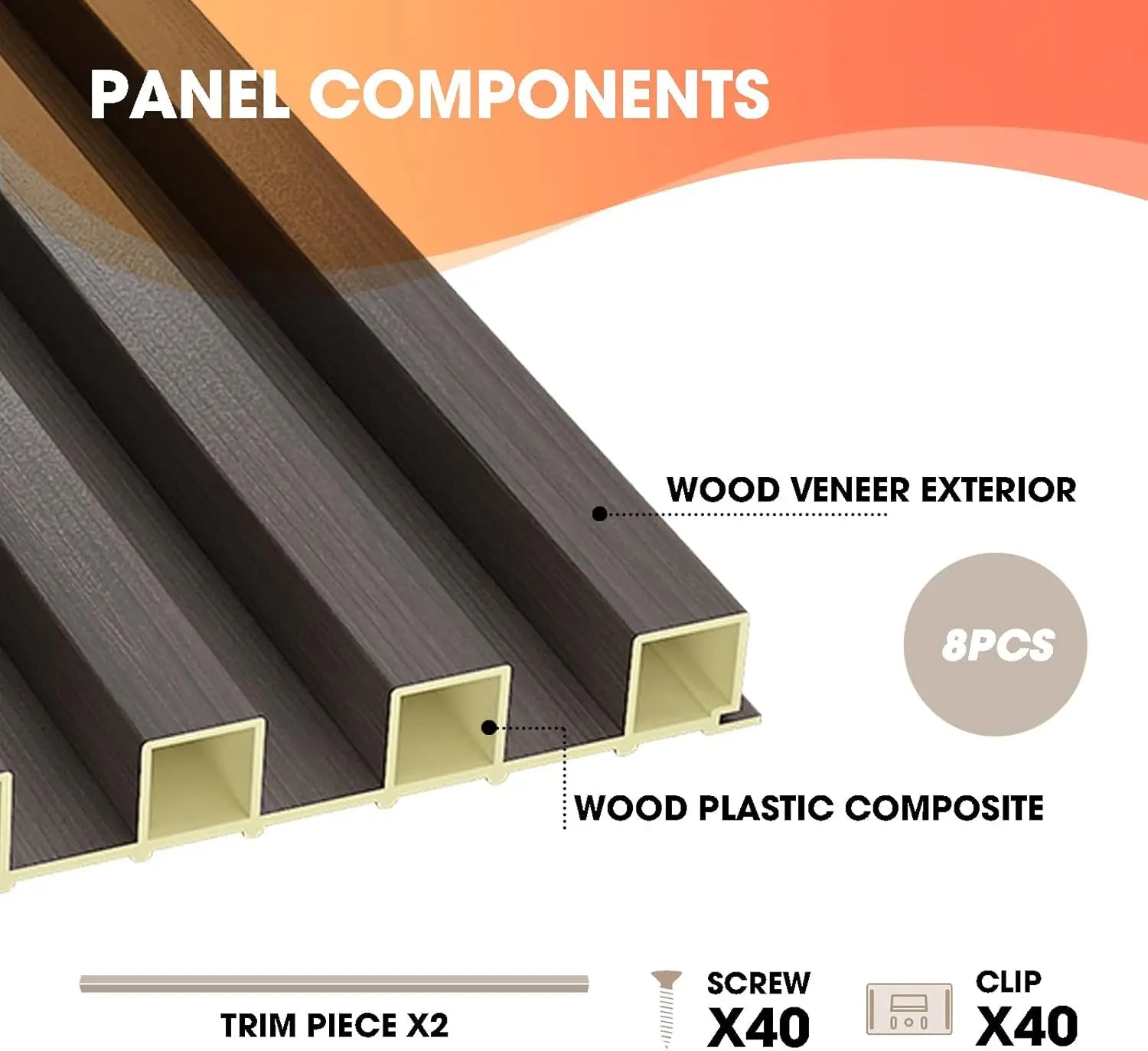 NEW WPC Acoustic Slat Wall Paneling, 8-Pack 96 x 6 Inches 3D Wall Panels ,Living Room,TV Background,Study Room