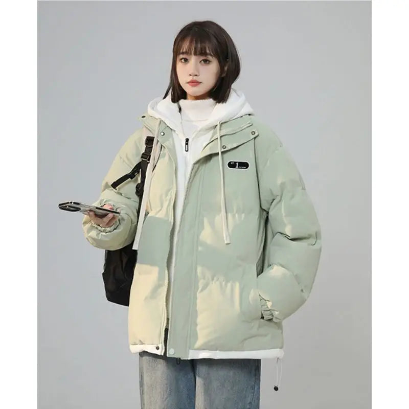 Korean Version Fashion Letter Patch Two Piece Cotton-Padded Jacket , Vintage, Thick Loose Student Coats