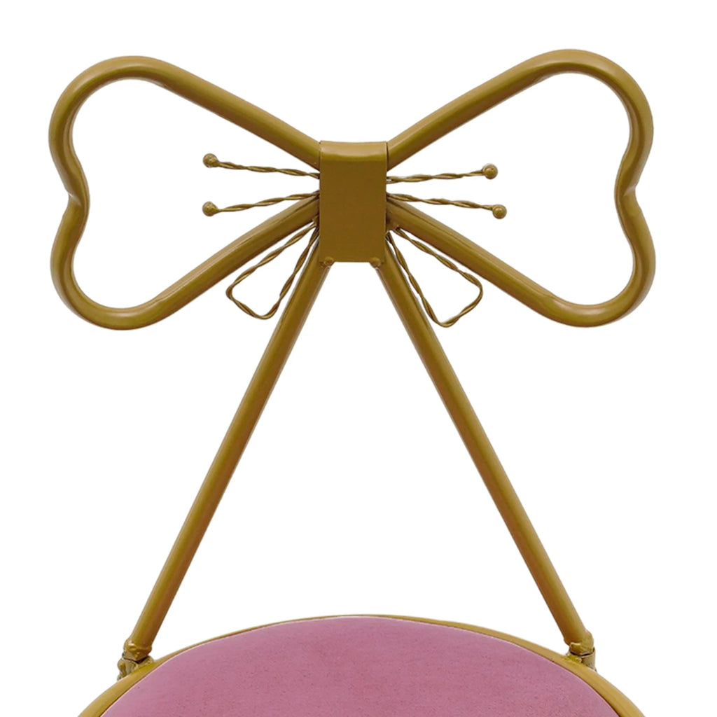 Deep Pink Makeup and Dressing Chair with Bow Shaped Backrest for Restaurants, Nail Salons/Parties