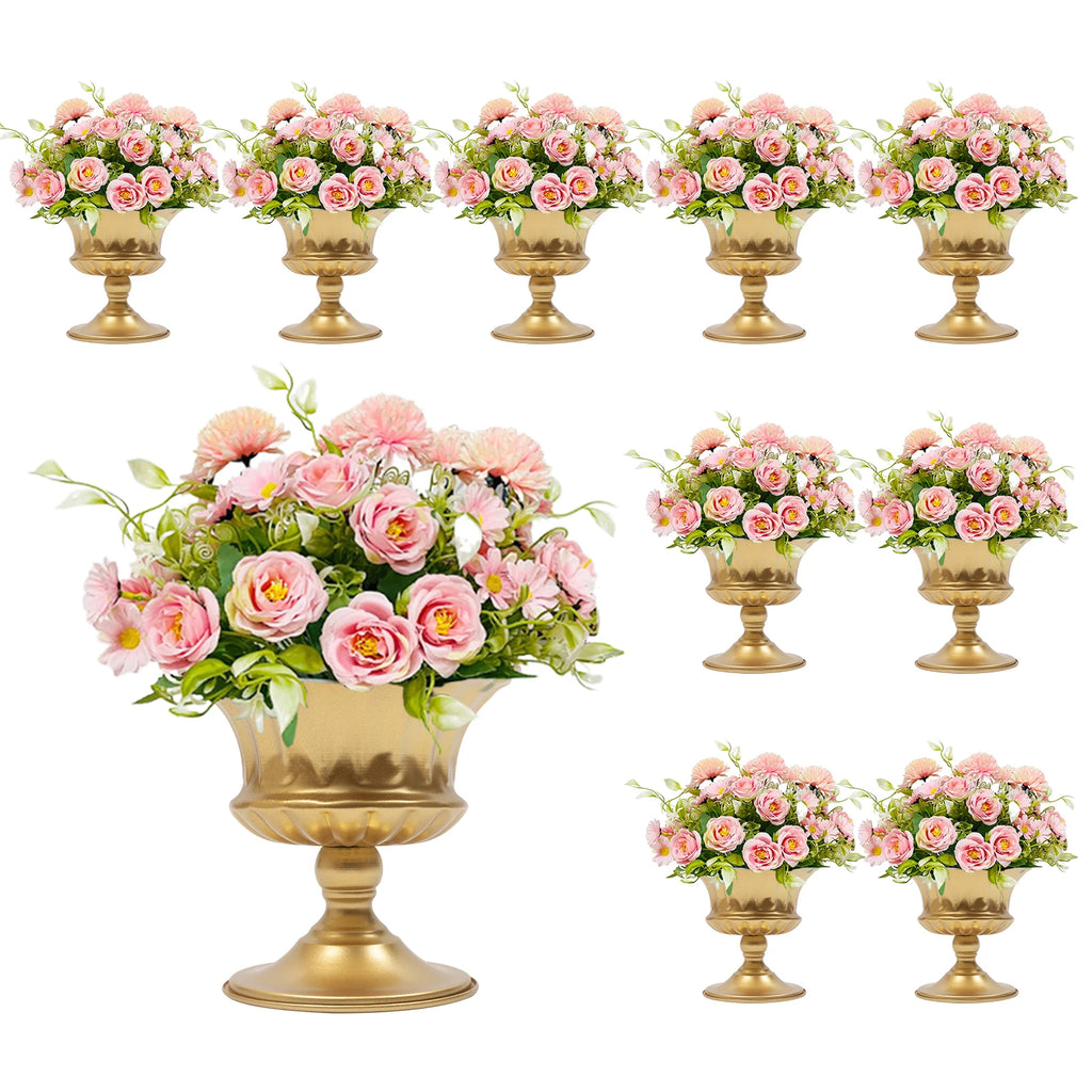 10 Pcs Gold Wedding Floral Vases/ Flower Holder Pot Planter for Tables/ Centerpieces  /Party Decoration 5.9Inch/3.3inch