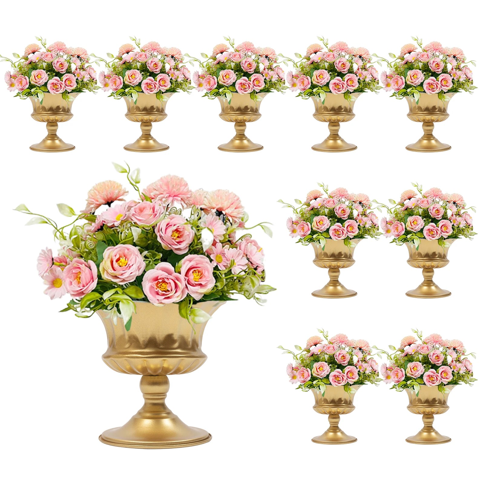 10 Pcs Gold Wedding Floral Vases/ Flower Holder Pot Planter for Tables/ Centerpieces  /Party Decoration 5.9Inch/3.3inch