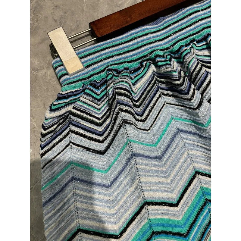 Metallic Striped Print Short Camisole and Pants Set for Women 2026 Summer New Slim Fit Versatile High-end Set Women Clothing