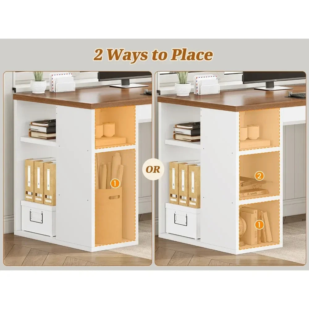 Farmhouse 96.5 Computer Desk with Drawers, 2 Person Home Office Desk, Gaming Double Desk with Storage Shelves