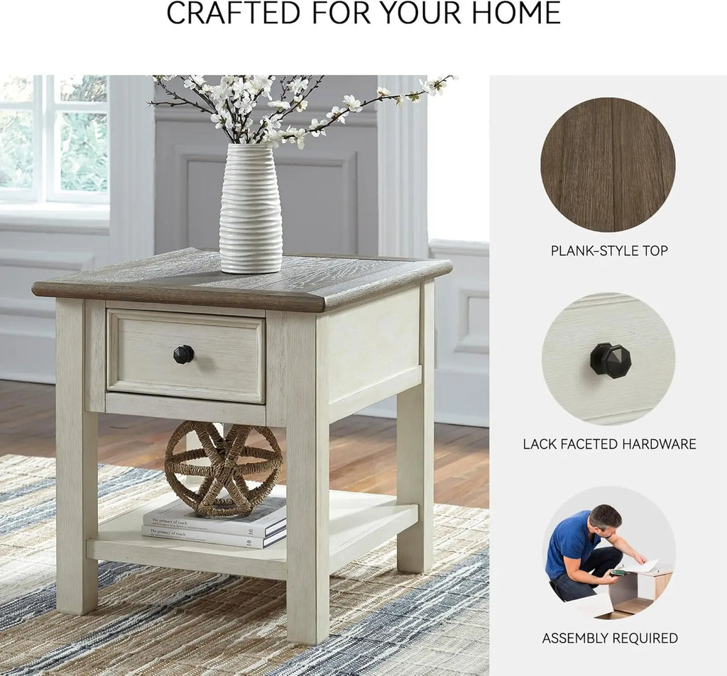 Farmhouse Square Two-Toned End Table, Antique Cream