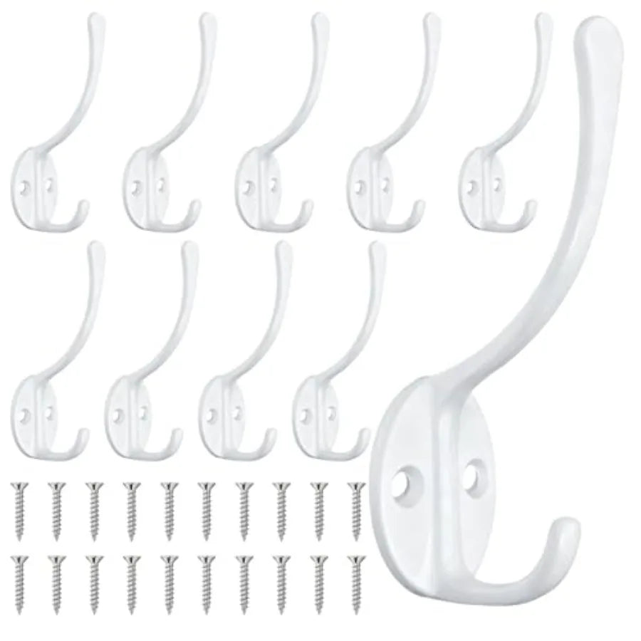 14 Pack Coat Hooks Wall Mounted with 28 Screws, Heavy Duty Black Towel Hooks, Metal Double Hooks, No Rust/ Retro Rustic Wall Hook