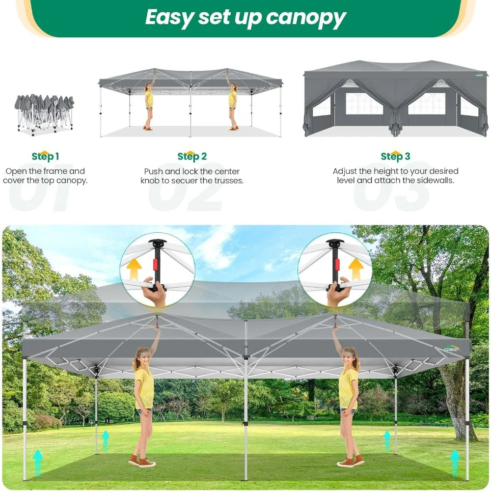 10x20 Instant Canopy with 6 Sidewalls, Waterproof Outdoor Wedding Party Tent/ Gazebo