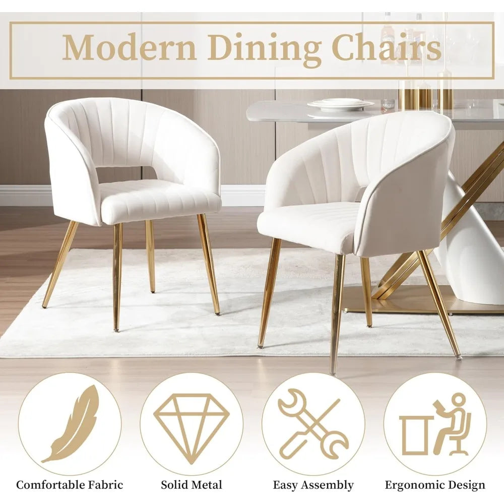 Modern Upholstered Tufted Vanity Chair Set, Gold Metal Legs Accent Armchair for Living Room