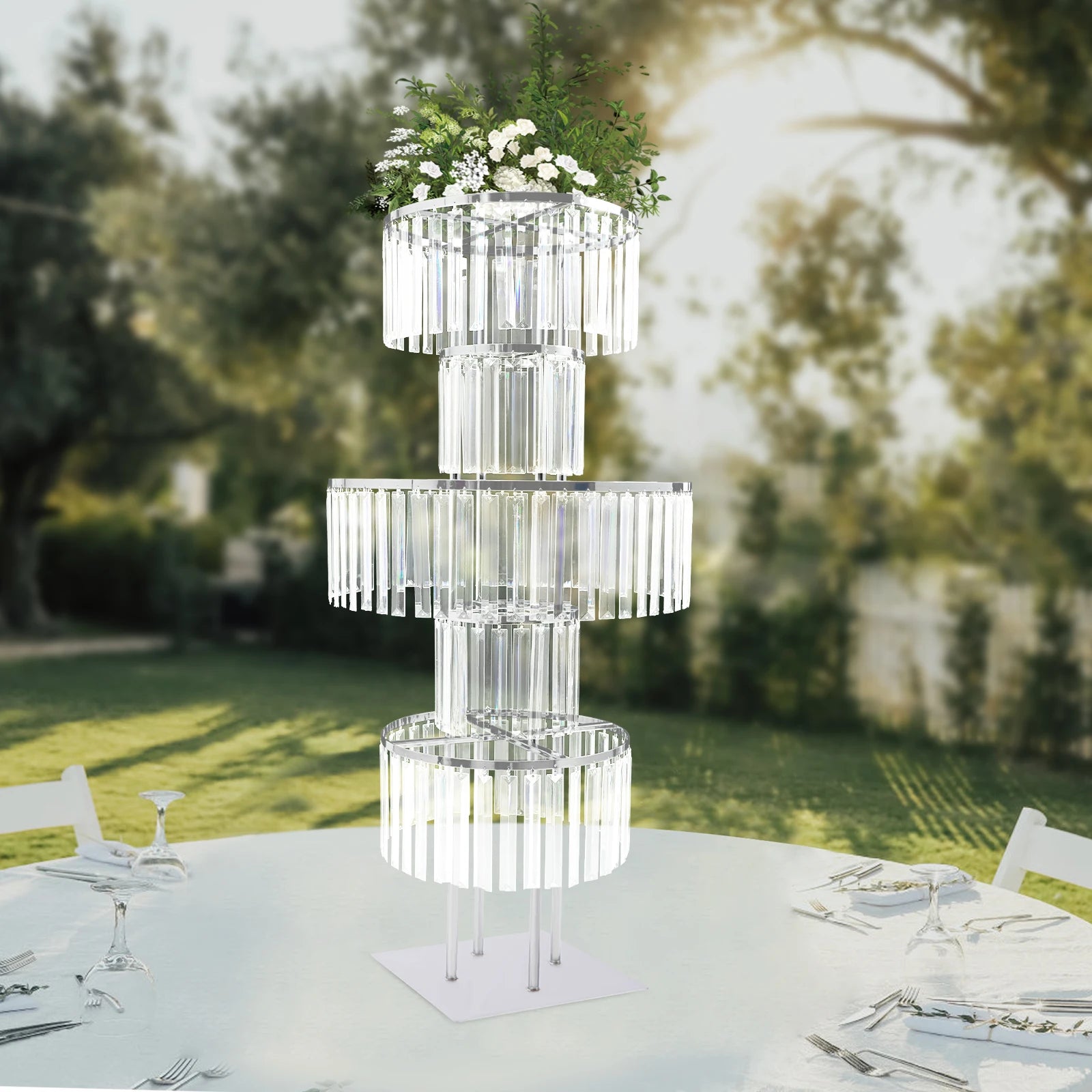 5 Tiers Crystal Flower Stand Gold/Silver 43.3 Inch Height Display Rack Aisle Guide Table Decoration Wedding Centerpiece/ Stand for Party Birthday Coffee Shop