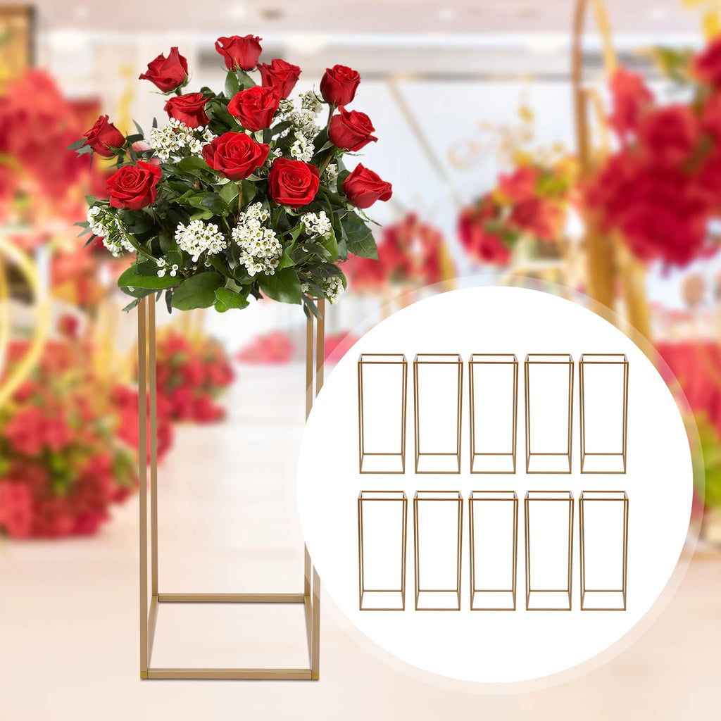 10-Pack Gold Flower Stand Set, 60cm/80cm Modern Rectangular Metal Display Stands for Wedding Centerpiece, Party, Dessert Table Decor