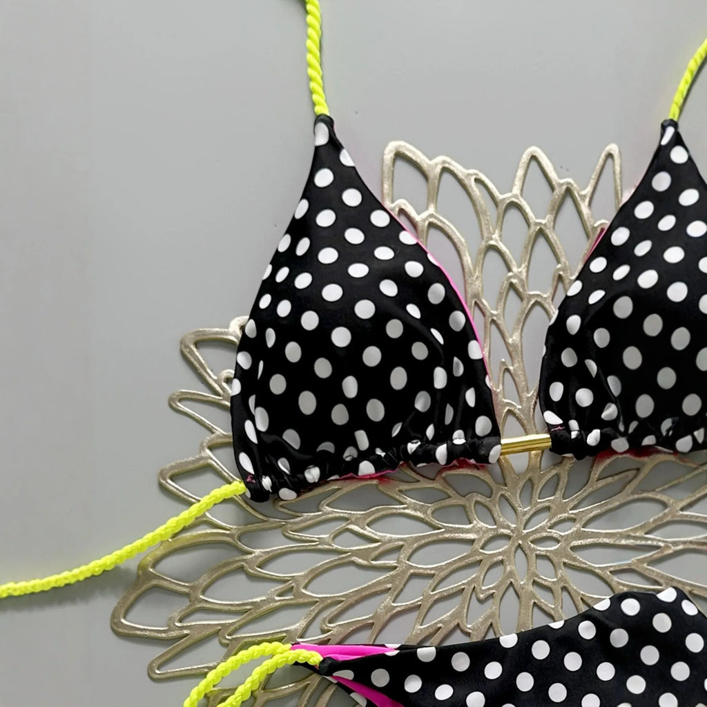 Micro Bikinis 2026 Women's Polka Dots Print Bathing Suit Halter Triangle Tie Side with String Bikini Sets Two Piece Swimsuit