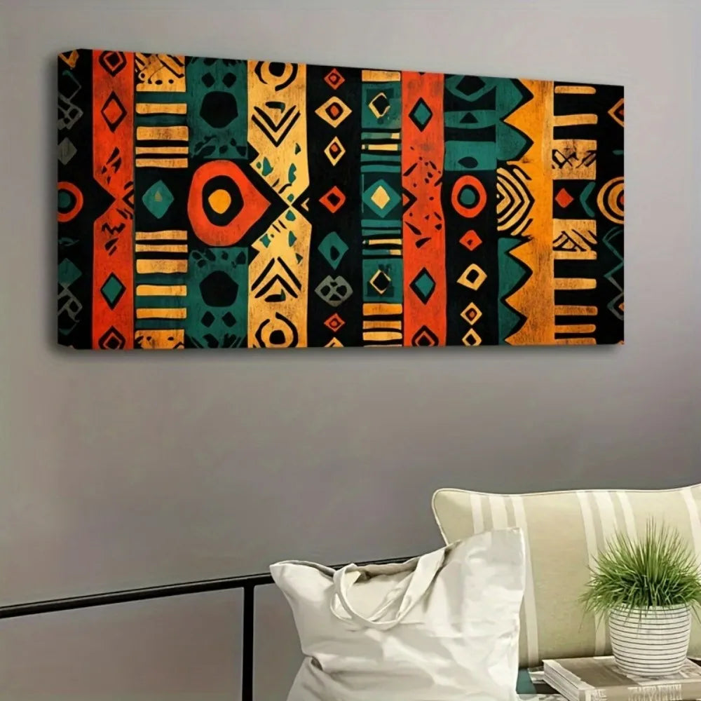 Modern Abstract African Art Canvas Painting, Suitable for Interior Wall Decoration, 1.5 inch Thick Pine Solid Wood Frame