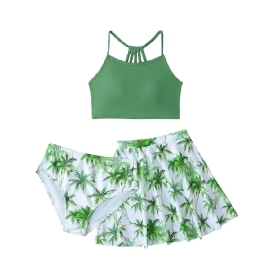Mioglrie Girls Swimsuit 2 Pcs Bikini Set Tiered Ruffled Bathing Suit Floral Print Adjustable Straps Girls' Swimwear