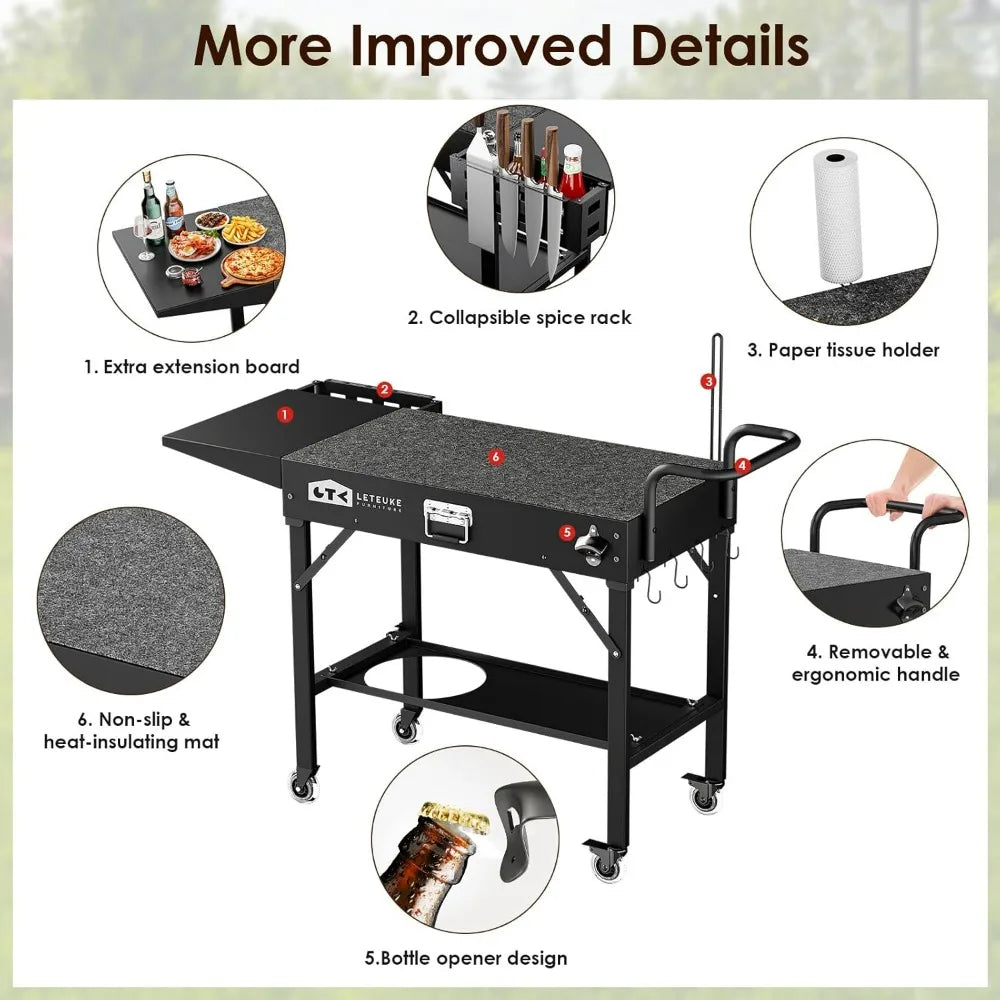 Portable Outdoor Folding Grill Table with Wheels for Blackstone Griddle and Ninja Grills